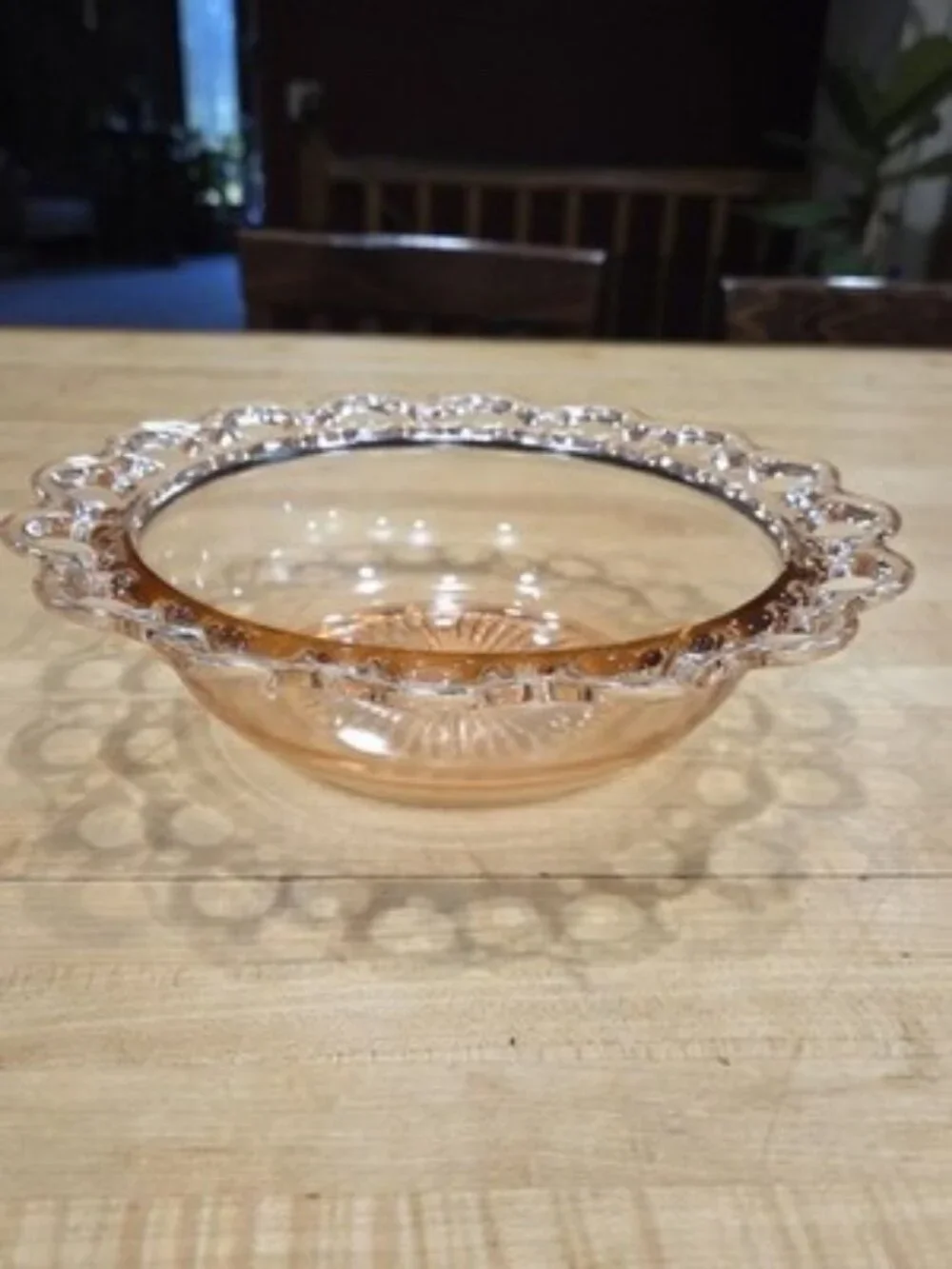 Vintage Anchor Hocking Old Colony Pink Depression Glass Lace Edge Bowl 9.5
